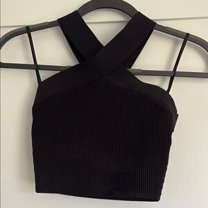 Babaton Black Ribbed Cross-Back Women's Top